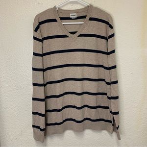 OLD NAVY MENS SWEATER-XXL-Beige/Navy STRIPES-V NECK-LONG SLEEVE-COTTON